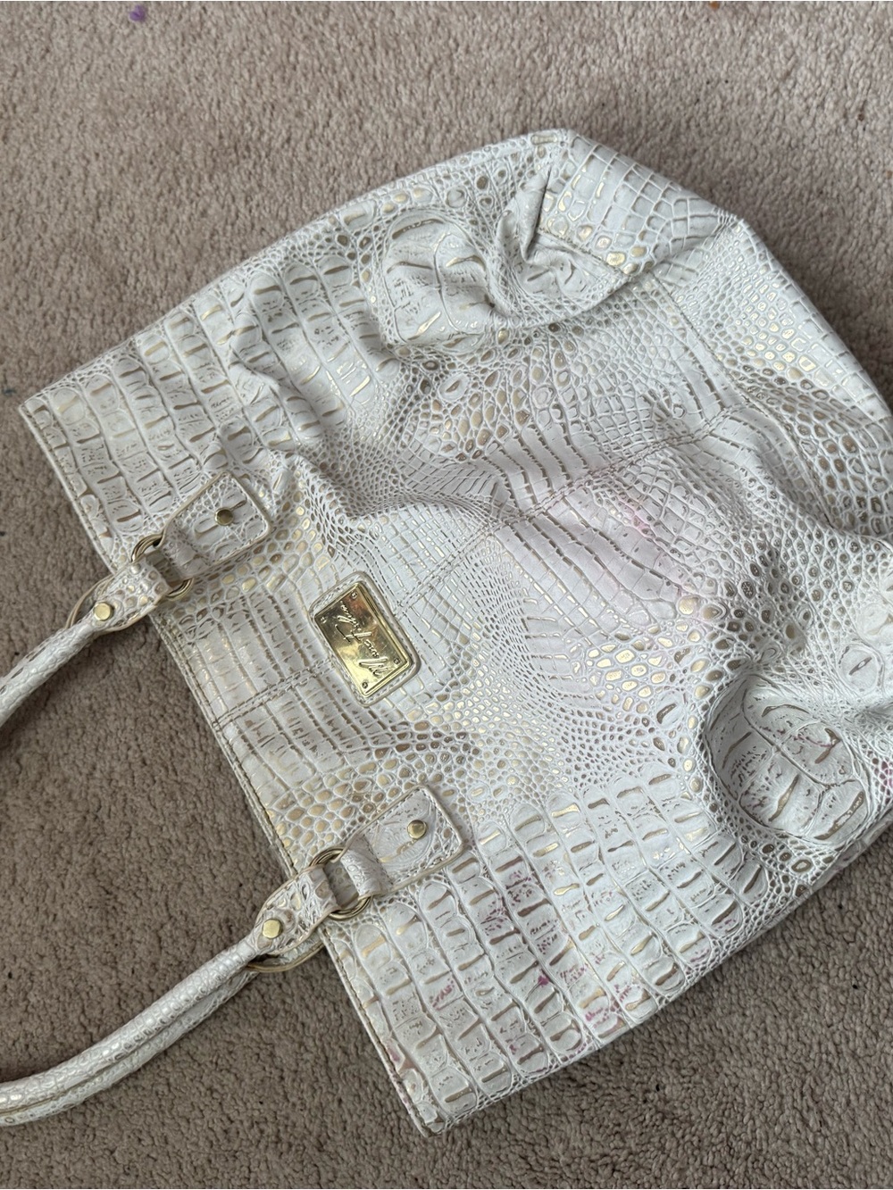 White Tote Bag with Gold Accents - Picture 1 of 3
